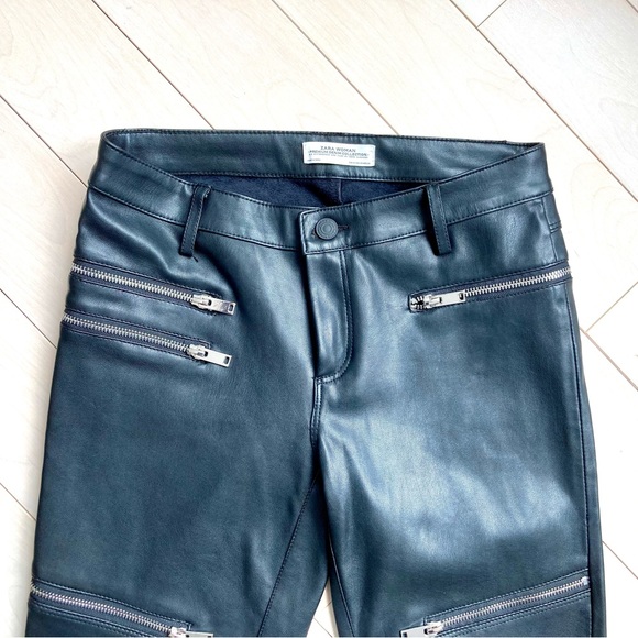 Zara Faux Leather Biker Skinny Pants with Zips - XS - Black - Picture 4 of 14